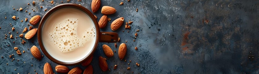 Rustic Almond Milk in Jug with Scattered Almonds Dairy Free Vegan Lifestyle Alternative