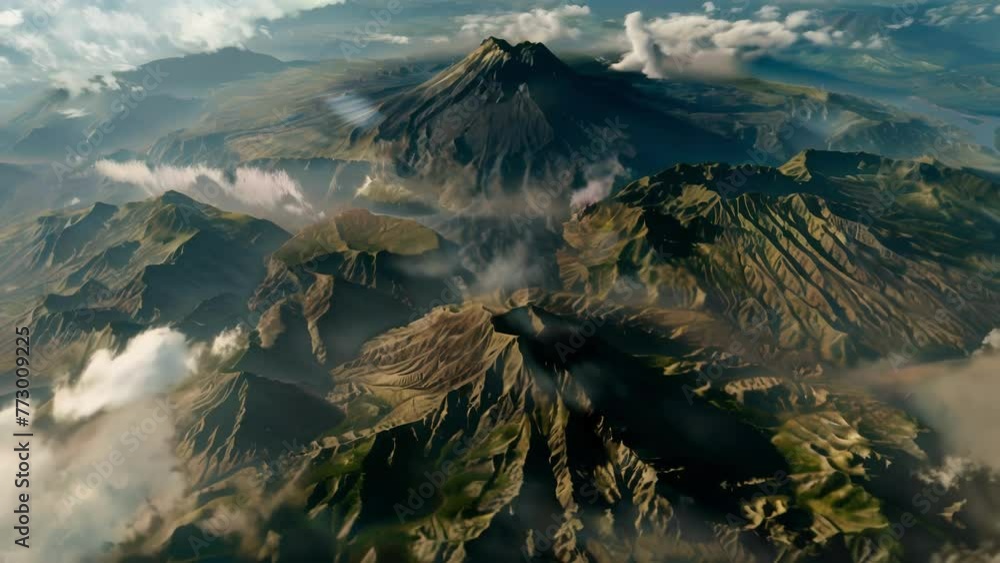 Aufkleber explore an interactive map animation showcasing a stunning aerial view of a mountain range high in t