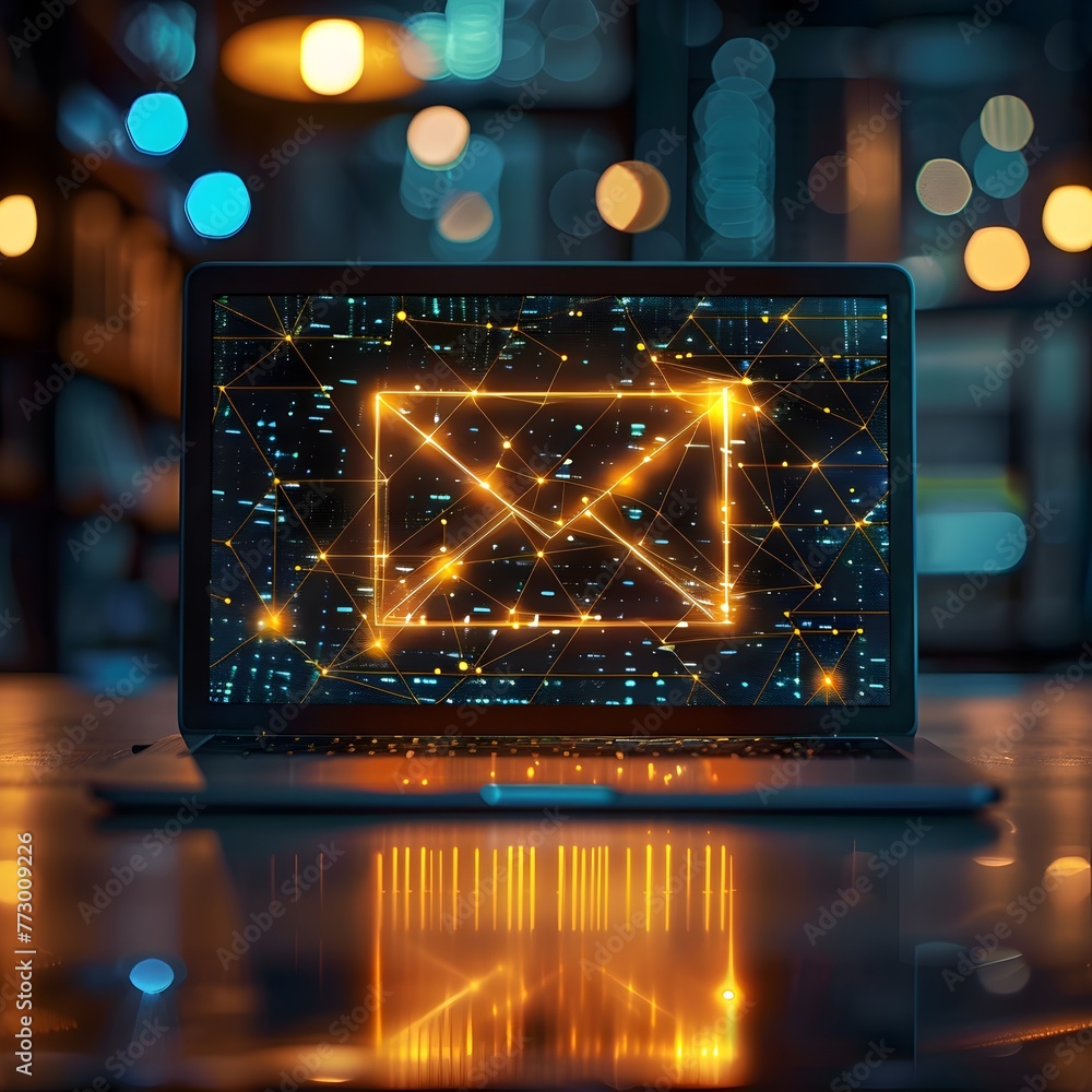 Poster digital inbox notifications on laptop screen representing daily online communication and corresponde