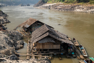 Salween river in Mae Hong Son province between Thailand and Myanmar border, Boats on the river.