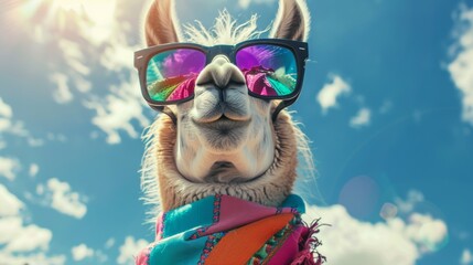 Fashionable llama wearing sunglasses