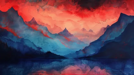Zelfklevend Fotobehang Surreal mountain landscape in vivid colors © iVGraphic