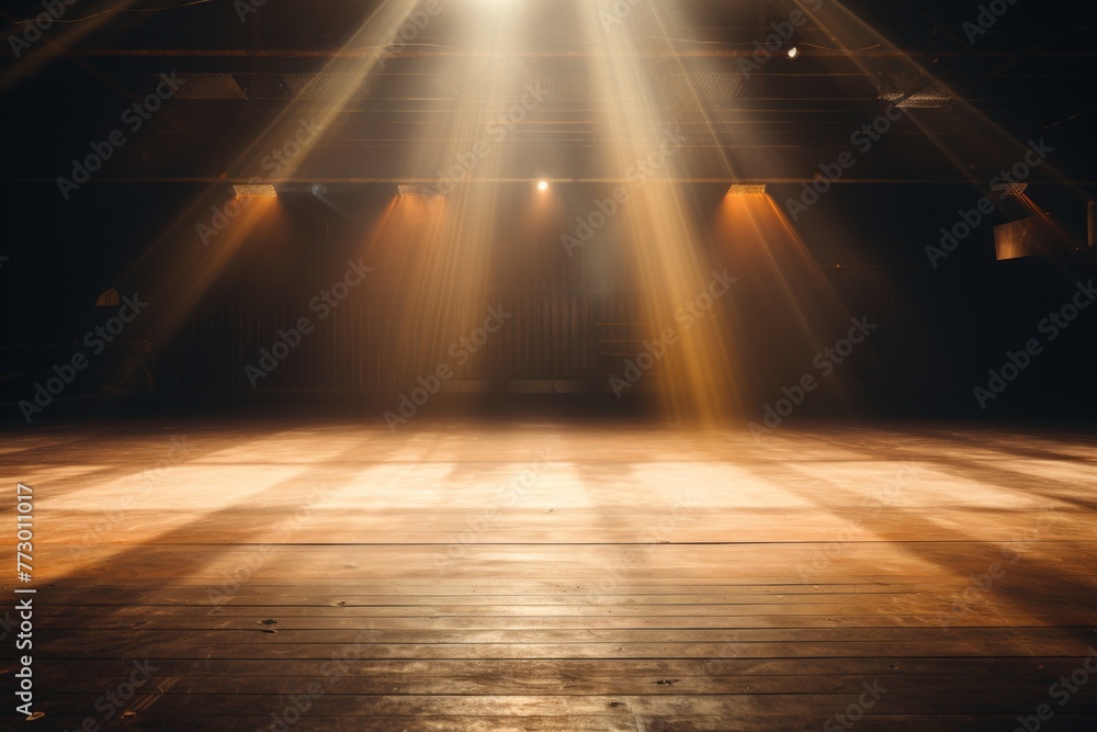 Poster captivating colorful light exhibition on an empty stage for a mesmerizing visual display