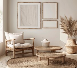 Boho-Chic Living Room A Blend of Natural Elements and Modern Design Generative AI