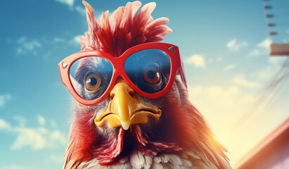 a bird wearing sunglasses - obrazy, fototapety, plakaty