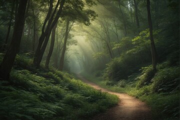 Fototapeta premium Green, Beautiful Soft Light, Forest View