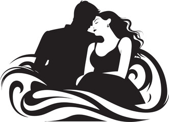 Heartfelt Embrace Couple Graphic Symbol Love Lounge Bed Vector Icon
