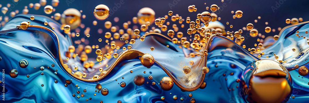 Poster underwater elegance: a macro universe of bubbles, reflecting a spectacle of color and light in a dan