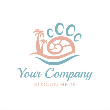 Palm tree with paw and snail abstract logo