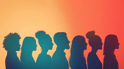 Silhouetted side view of diverse group engaging in collaborative discussion, symbolizing unity and partnership in a professional setting