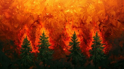 Abstract forest fire painting