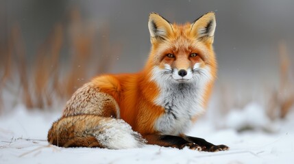Fototapeta premium Red fox sitting in the snow