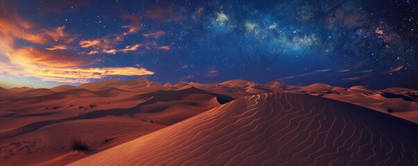 Starry night sky over desert dunes - obrazy, fototapety, plakaty