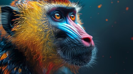 Vivid portrait of a colorful mandrill - obrazy, fototapety, plakaty
