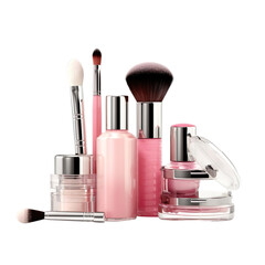 Side view of Pink cosmetic set Isolated on transparent background.
