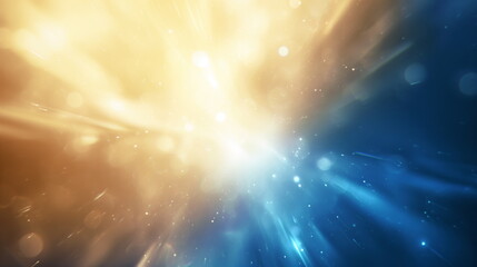 Cosmic display with a burst of gold and blue light rays, vibrant celestial event