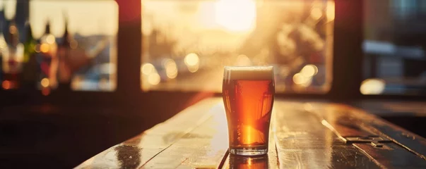 Foto op Canvas Glass of beer on a bar counter at sunset © iVGraphic