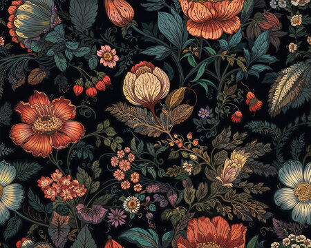 Seamless vintage floral pattern, textile fabric design. Generative ai