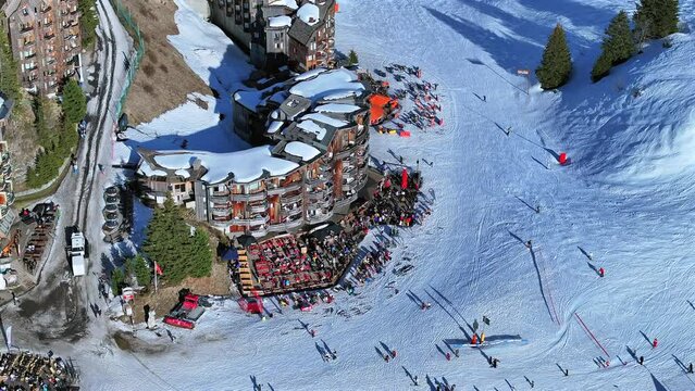 Apres Ski in the French Alps Aerial View