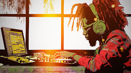 Rasta DJ Master: Graphic Novel Illustration with Sun Flare