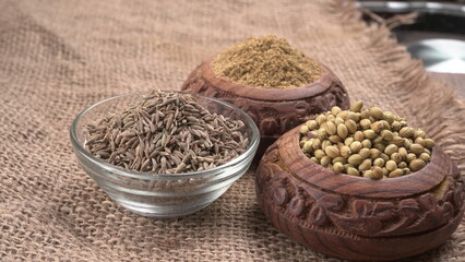 Coriander seeds and coriander Powdered, Indian Spices and herbs.