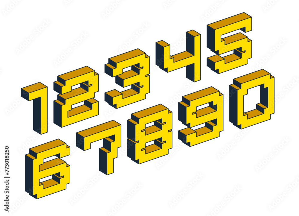 Aufkleber minimal geometric cyberpunk 3d numbers, vector dimensional numerals in geometry minimalist cubic sty
