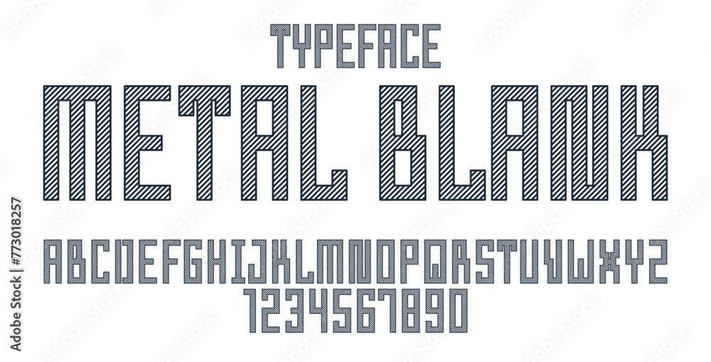 Poster minimal geometric cyberpunk font, vector typeface in geometry minimalist square style, future techno