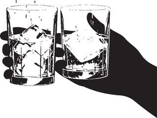 Spirit Sipper Holding Glass Emblem Design Dram Draught Whiskey Logo Vector Symbol