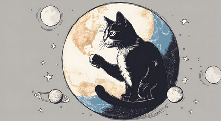 Midnight Serenade: Cat  Under Moonlight