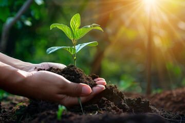 hands holding seedling