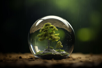 Forest inside a glass sphere.