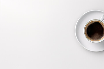 a white plate with a cup of coffee