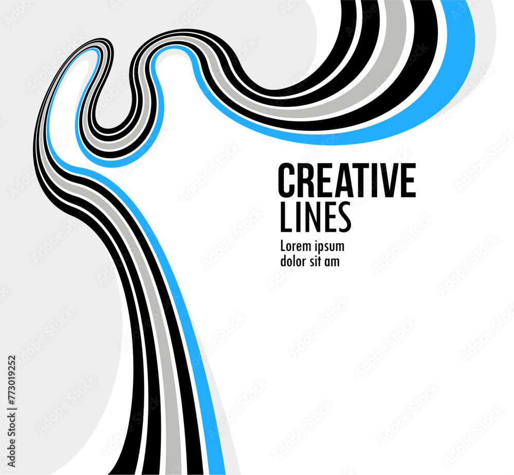 Poster creative lines vector abstract background, 3d perspective linear graphic design composition, stripes
