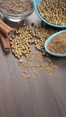 Coriander seeds and coriander Powdered, Indian Spices and herbs.