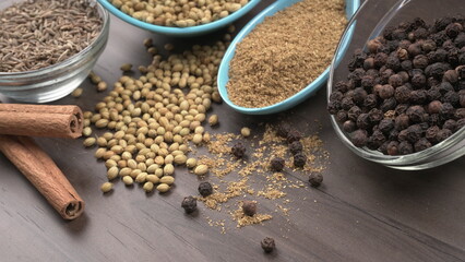 Coriander seeds and coriander Powdered, Indian Spices and herbs.