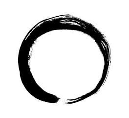 Enso Zen black grunge circle. Round ink brush stroke, japanese calligraphy paint buddhism symbol isolated on white
