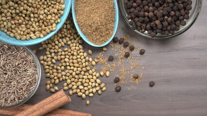 Coriander seeds and coriander Powdered, Indian Spices and herbs.