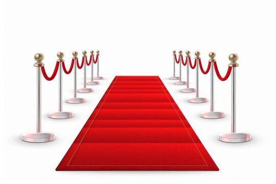 Glamorous red carpet on white background, VIP event entrance luxury decoration isolated illustration