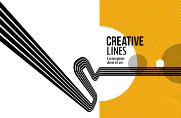 3D black and yellow lines in perspective abstract vector background, linear perspective illustration op art. - 773020225
