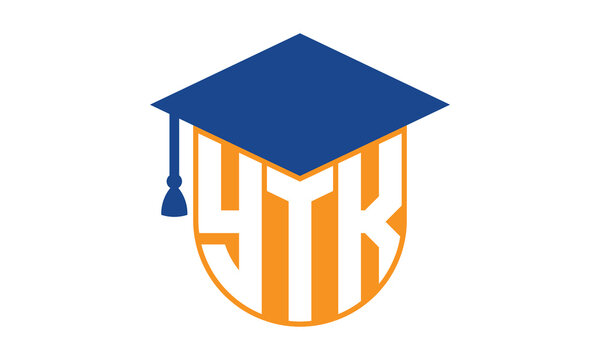 YTK initial letter academic logo design vector template. school college logo, university logo, graduation cap logo, institute logo, educational logo, library logo, teaching logo, book shop, varsity
