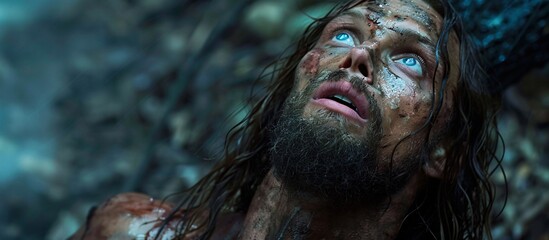 Fototapeta na wymiar Waterproof Jesus A Dirty, Bearded Man in a Dirty Beard Generative AI