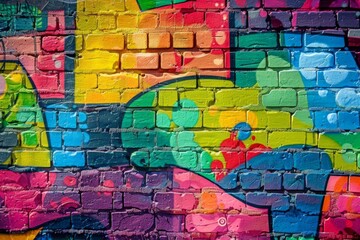 Graffiti on a brick wall, colorful street art background