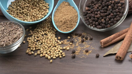 Coriander seeds and coriander Powdered, Indian Spices and herbs.
