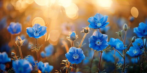 Blue flowers in a field, generative ai