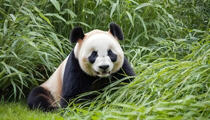 A Giant Panda Playing Hide And Seek In The Grass  2