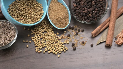 Coriander seeds and coriander Powdered, Indian Spices and herbs.