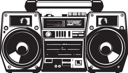 Urban Anthem Hip Hop Style Emblem Melodic Motion Boombox Logo Design - obrazy, fototapety, plakaty