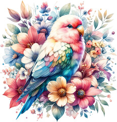 Fototapeta premium parrot on a floral branch isolated on transparent background