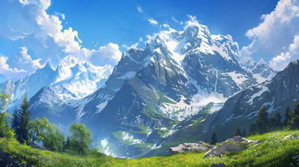 Alpine Tranquility: Majestic Mountain Landscape - obrazy, fototapety, plakaty