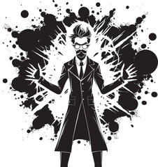 Genetic Genius Iconic Logo for Mad Scientist Robotic Revolutionist Mad Scientist Vector Emblem